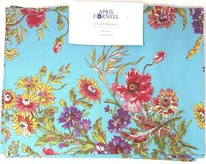 April Cornell Placemats Wildflower Aqua Turquoise Blue 14x 19" 100% COTTON 4 Pcs